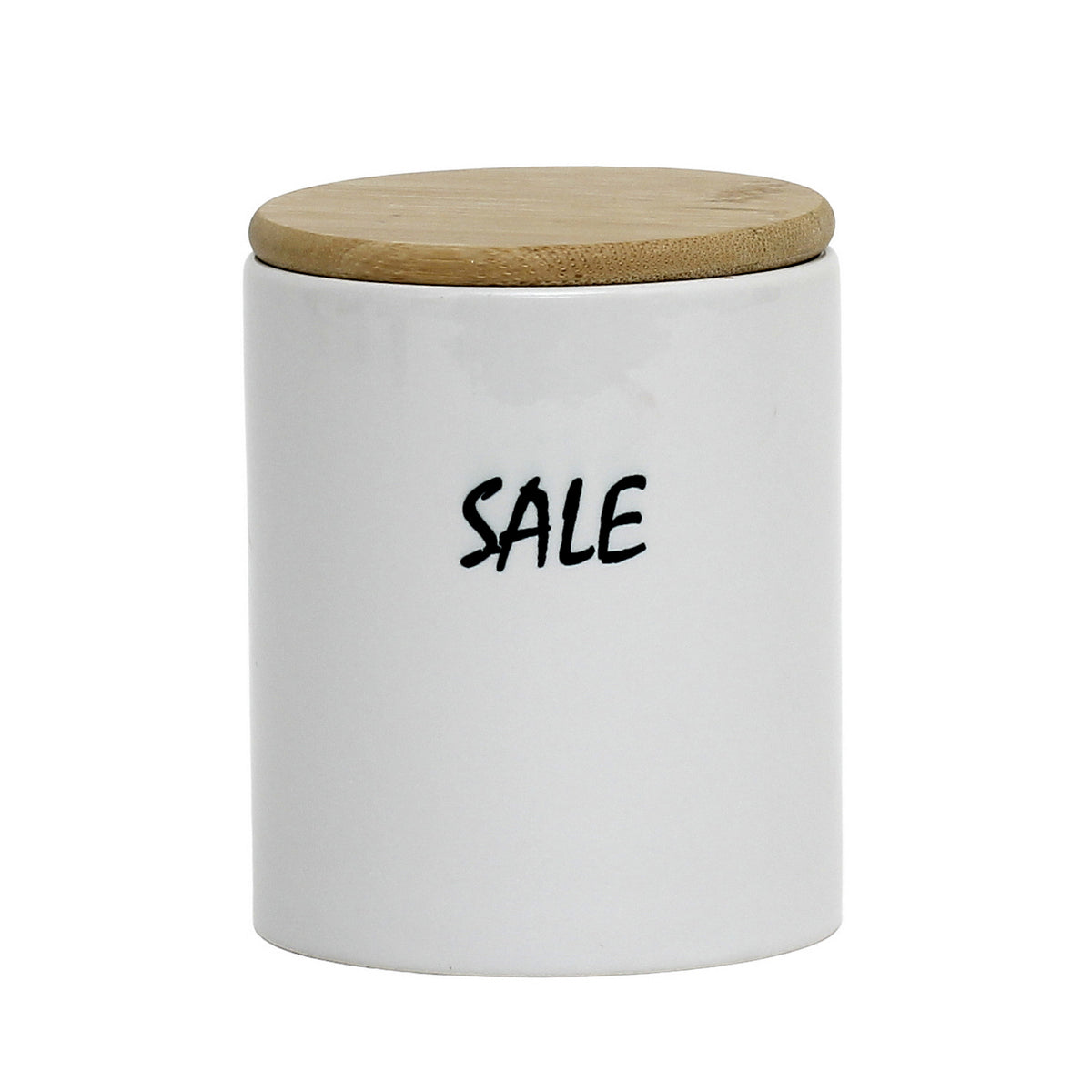 SUBLIMART: Porcelain storage jar with sealing bamboo lid 'SALE' (Salt)