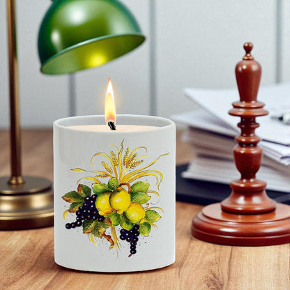 SUBLIMART: Italian Style Ceramic Candle with Lemon and Grape Harvest Design