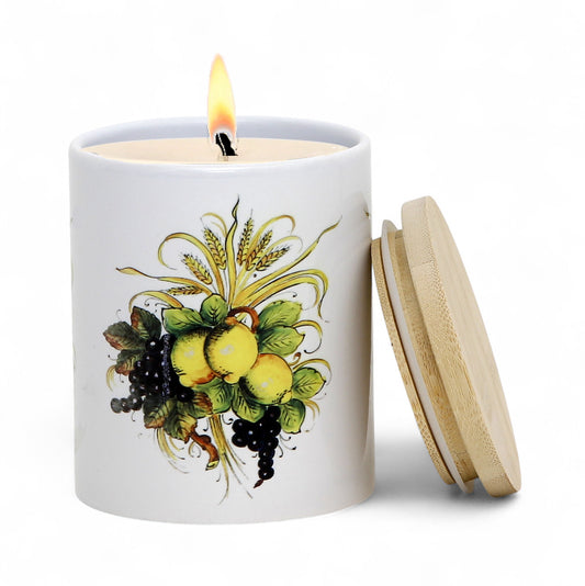 SUBLIMART: Italian Style Ceramic Candle with Lemon and Grape Harvest Design