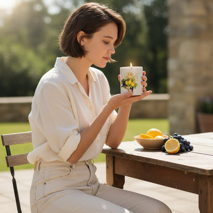 SUBLIMART: Italian Style Ceramic Candle with Lemon and Grape Harvest Design