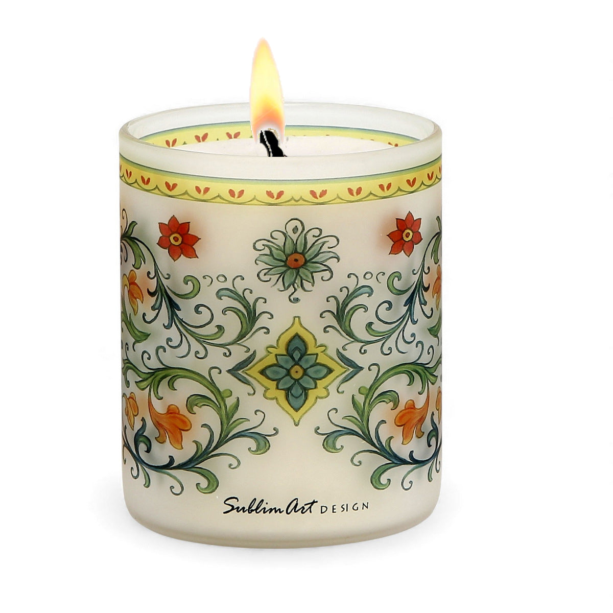 SUBLIMART: Soy Wax Glass Candle – Majolica-Inspired Décor Deruta Vario Design by Mario Bruno