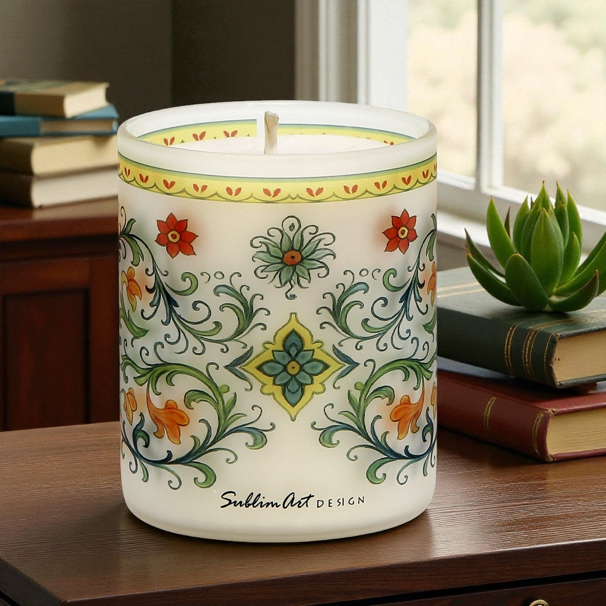 SUBLIMART: Soy Wax Glass Candle – Majolica-Inspired Décor Deruta Vario Design by Mario Bruno