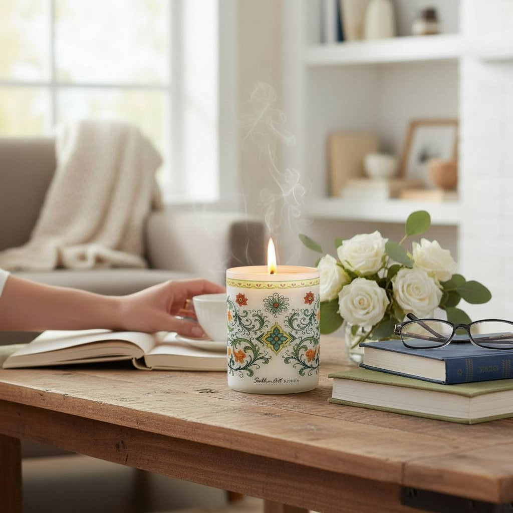 SUBLIMART: Soy Wax Glass Candle – Majolica-Inspired Décor Deruta Vario Design by Mario Bruno