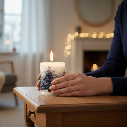 SUBLIMART: Christmas - Soy Wax Glass Candle – Christmas Blue Trees Deluxe Design