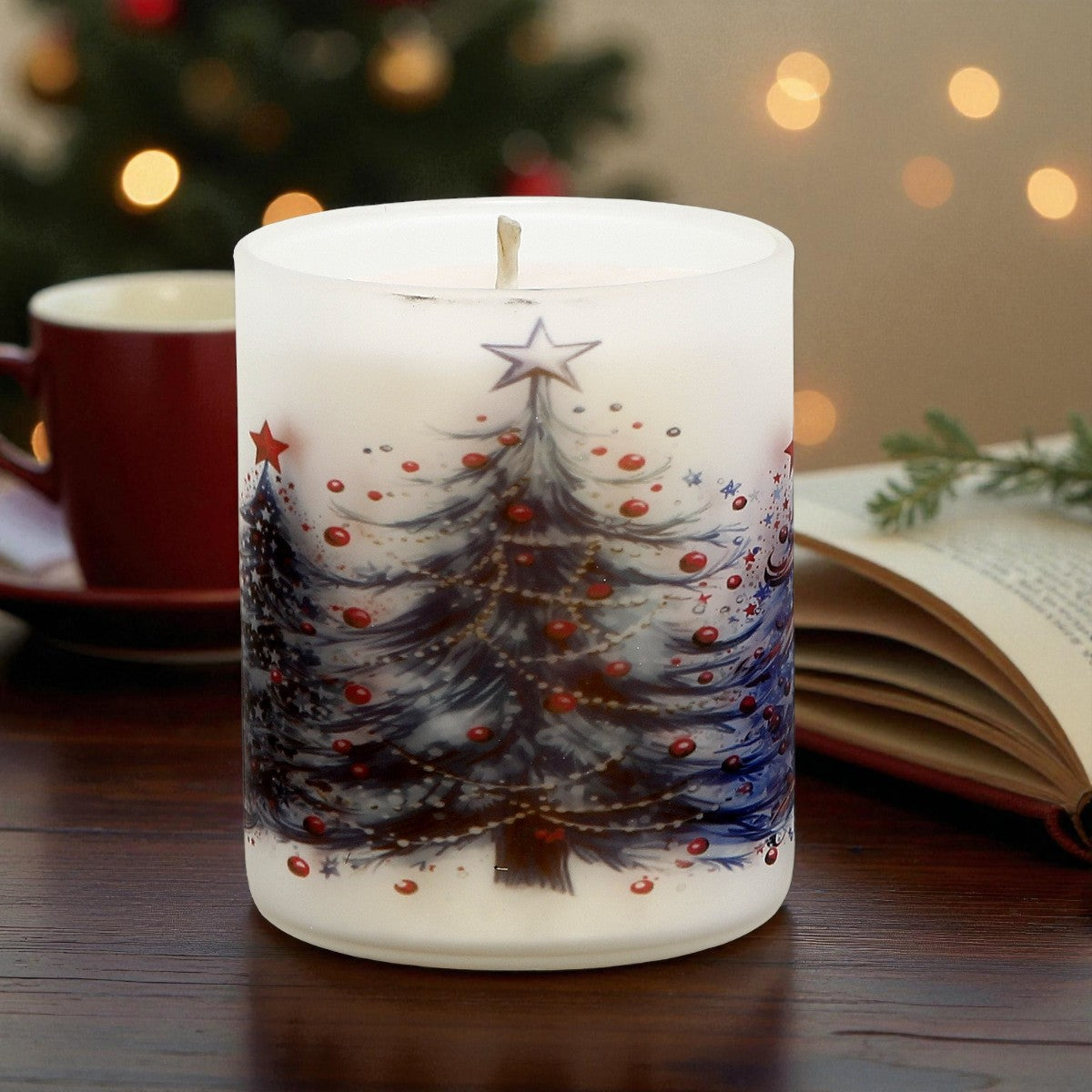 SUBLIMART: Christmas - Soy Wax Glass Candle – Christmas Blue Trees Deluxe Design