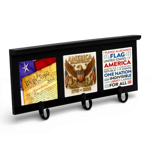 SUBLIMART: USA-250 Wood Coat Rack and Key Holder with three metal hooks