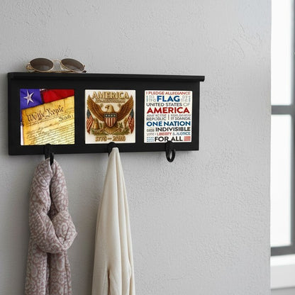 SUBLIMART: USA-250 Wood Coat Rack and Key Holder with three metal hooks