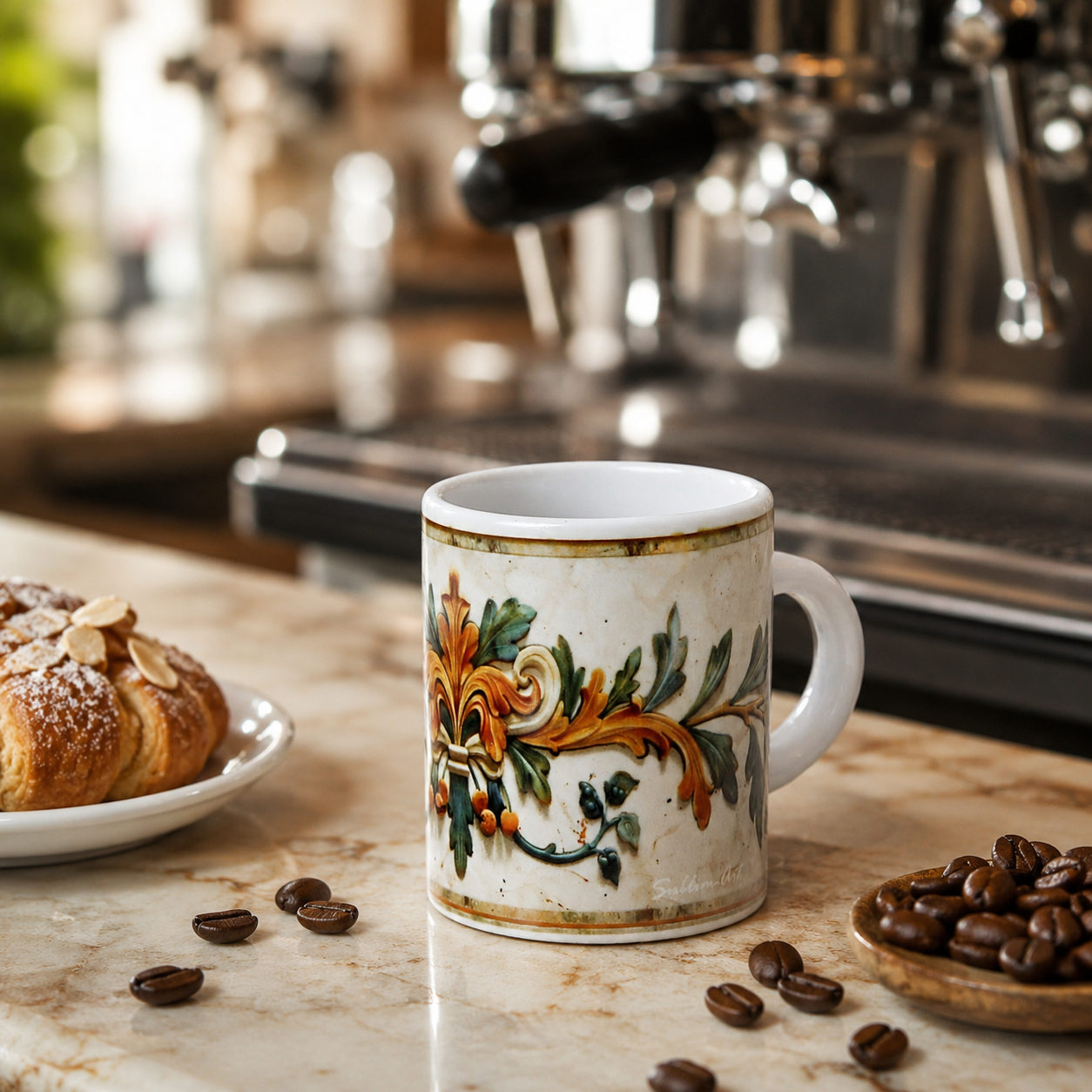 Italian Espresso Cup 3 oz, Ceramic Coffee Cup, Tuscan Renaissance Design, Coffee Lover Gift