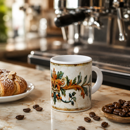 Italian Espresso Cup 3 oz, Ceramic Coffee Cup, Tuscan Renaissance Design, Coffee Lover Gift