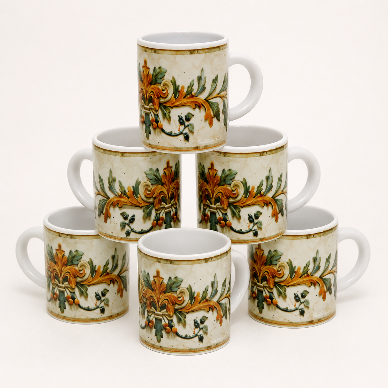 Italian Espresso Cup 3 oz, Ceramic Coffee Cup, Tuscan Renaissance Design, Coffee Lover Gift