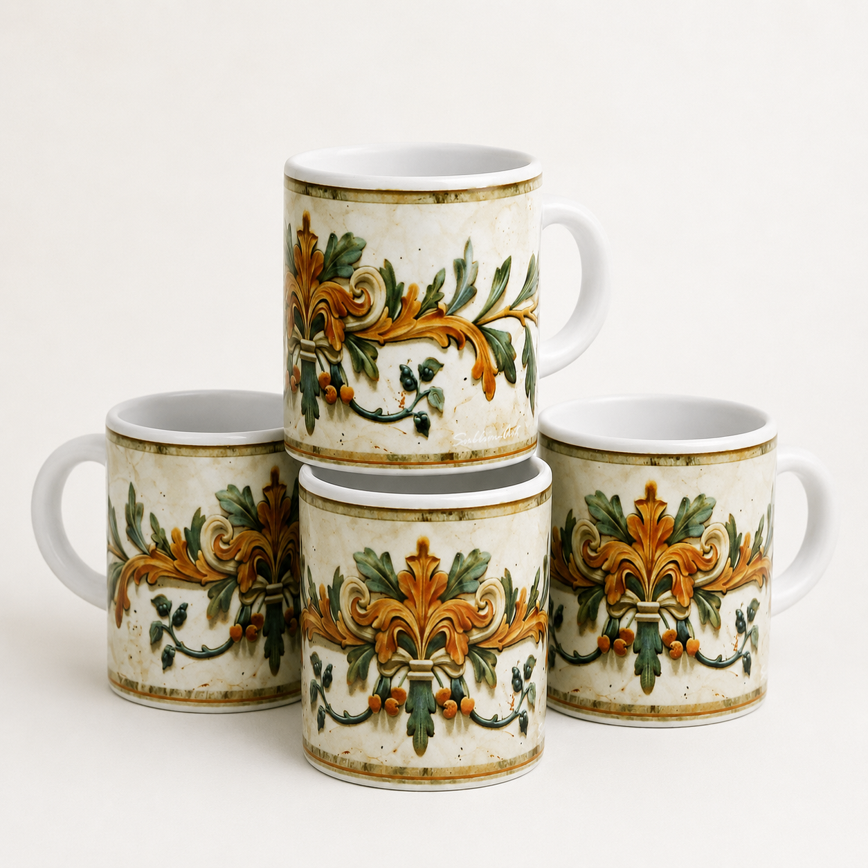 Italian Espresso Cup 3 oz, Ceramic Coffee Cup, Tuscan Renaissance Design, Coffee Lover Gift