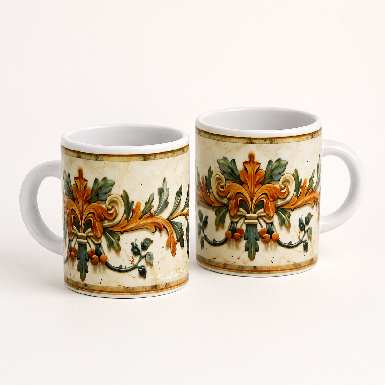 Italian Espresso Cup 3 oz, Ceramic Coffee Cup, Tuscan Renaissance Design, Coffee Lover Gift