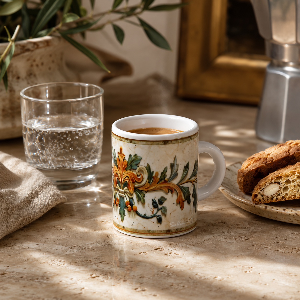 Italian Espresso Cup 3 oz, Ceramic Coffee Cup, Tuscan Renaissance Design, Coffee Lover Gift
