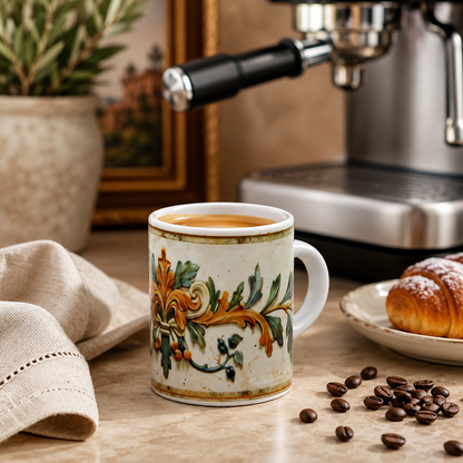 Italian Espresso Cup 3 oz, Ceramic Coffee Cup, Tuscan Renaissance Design, Coffee Lover Gift