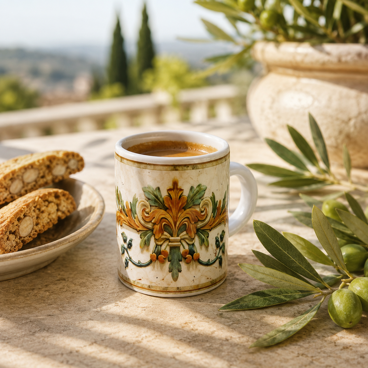 Italian Espresso Cup 3 oz, Ceramic Coffee Cup, Tuscan Renaissance Design, Coffee Lover Gift