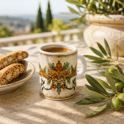 Italian Espresso Cup 3 oz, Ceramic Coffee Cup, Tuscan Renaissance Design, Coffee Lover Gift