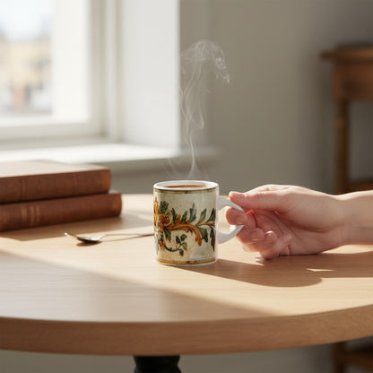 Italian Espresso Cup 3 oz, Ceramic Coffee Cup, Tuscan Renaissance Design, Coffee Lover Gift