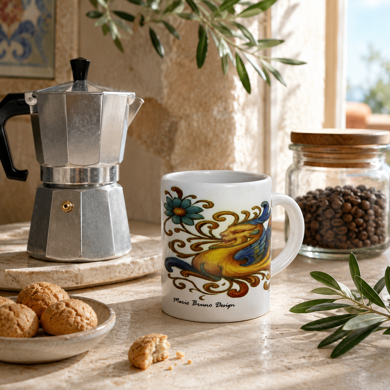 Italian Espresso Cup 3 oz, Ceramic Coffee Cup, Italian Majolica Style Design, Coffee Lover Gift