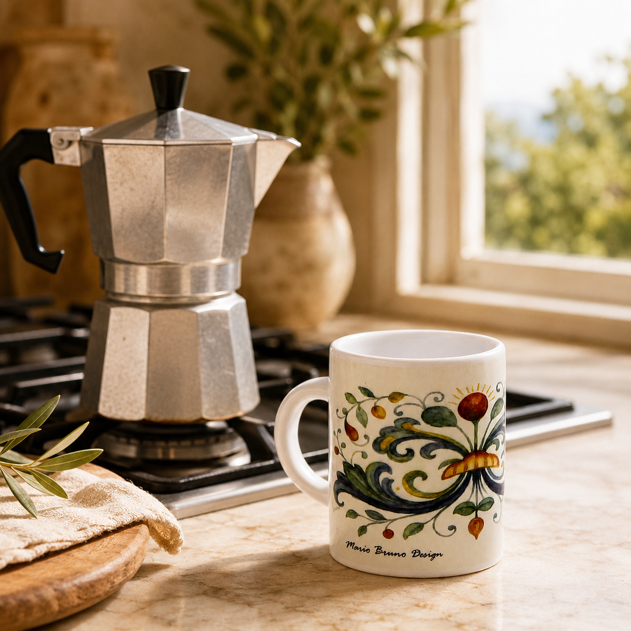 Italian Espresso Cup 3 oz, Ceramic Coffee Cup, Deruta Style Floral Majolica Design, Coffee Lover Gift