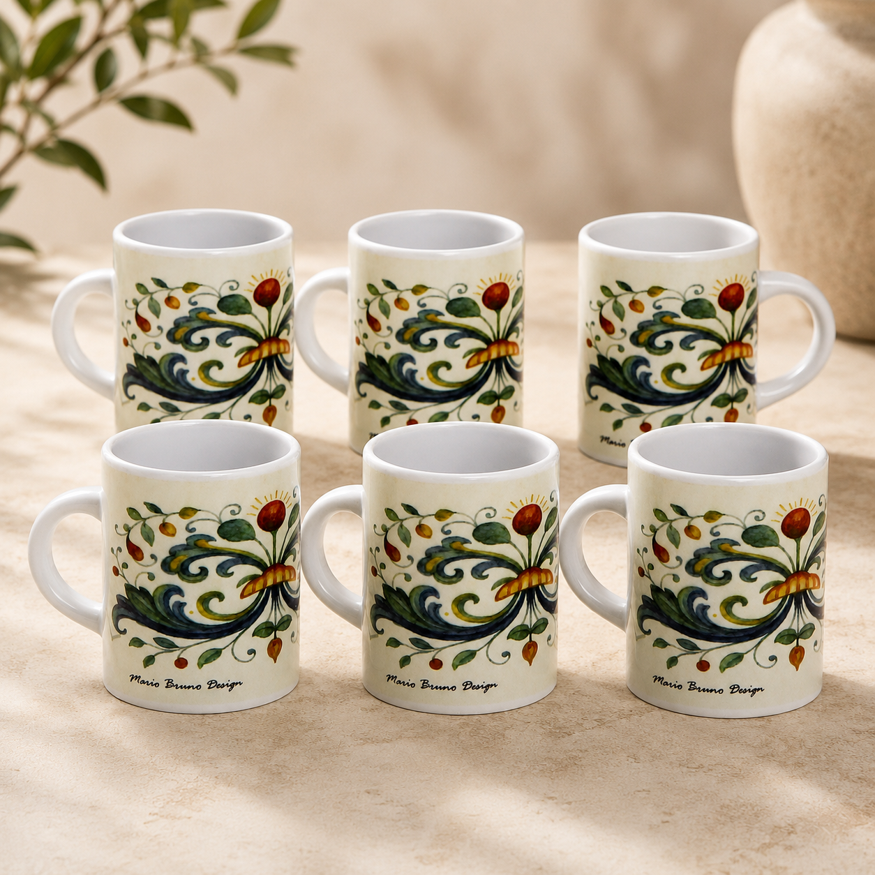 Italian Espresso Cup 3 oz, Ceramic Coffee Cup, Deruta Style Floral Majolica Design, Coffee Lover Gift
