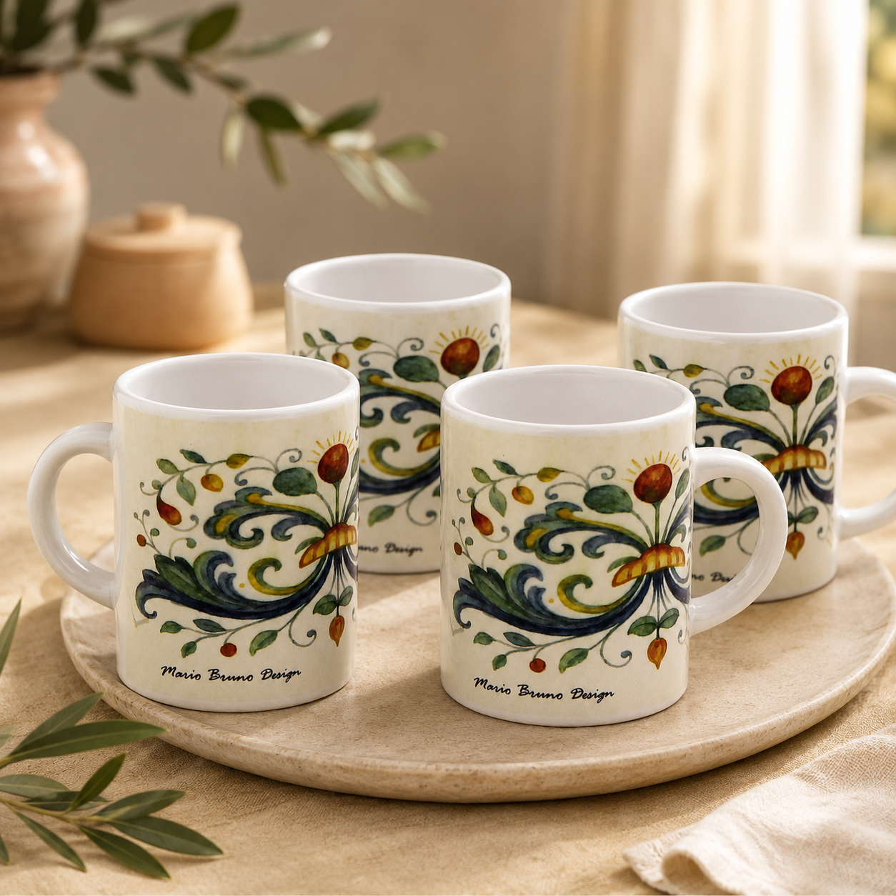 Italian Espresso Cup 3 oz, Ceramic Coffee Cup, Deruta Style Floral Majolica Design, Coffee Lover Gift