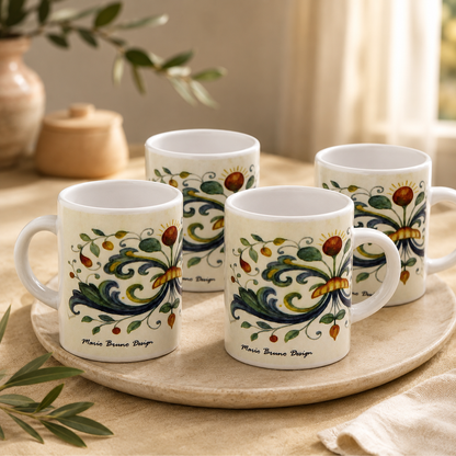 Italian Espresso Cup 3 oz, Ceramic Coffee Cup, Deruta Style Floral Majolica Design, Coffee Lover Gift