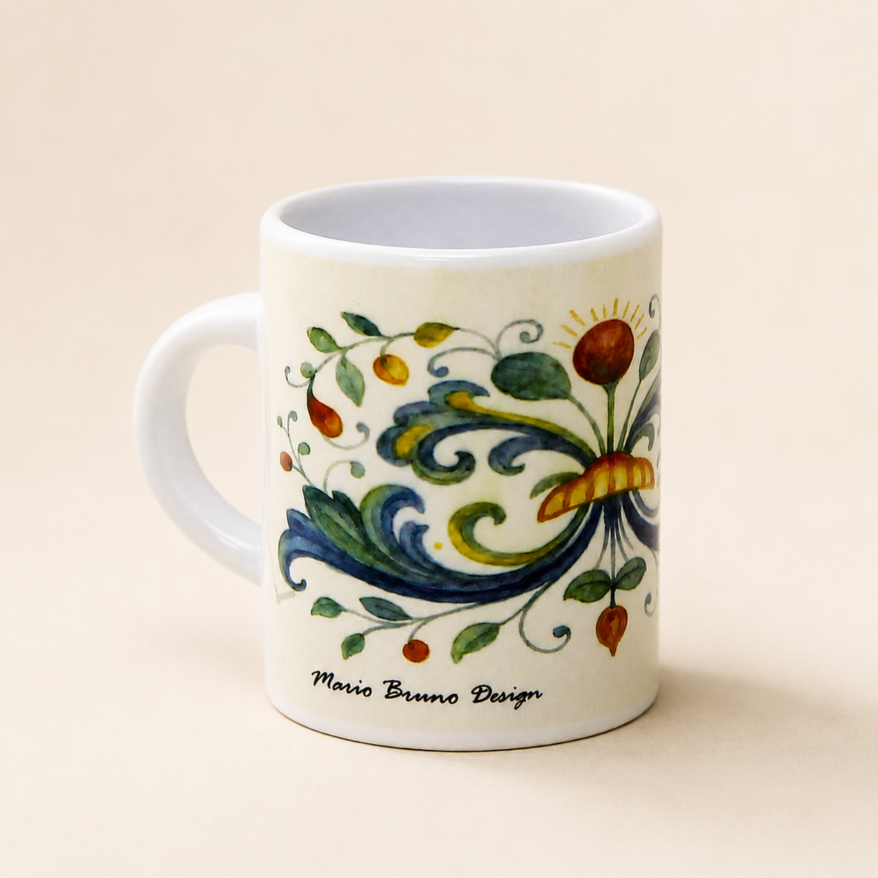 Italian Espresso Cup 3 oz, Ceramic Coffee Cup, Deruta Style Floral Majolica Design, Coffee Lover Gift