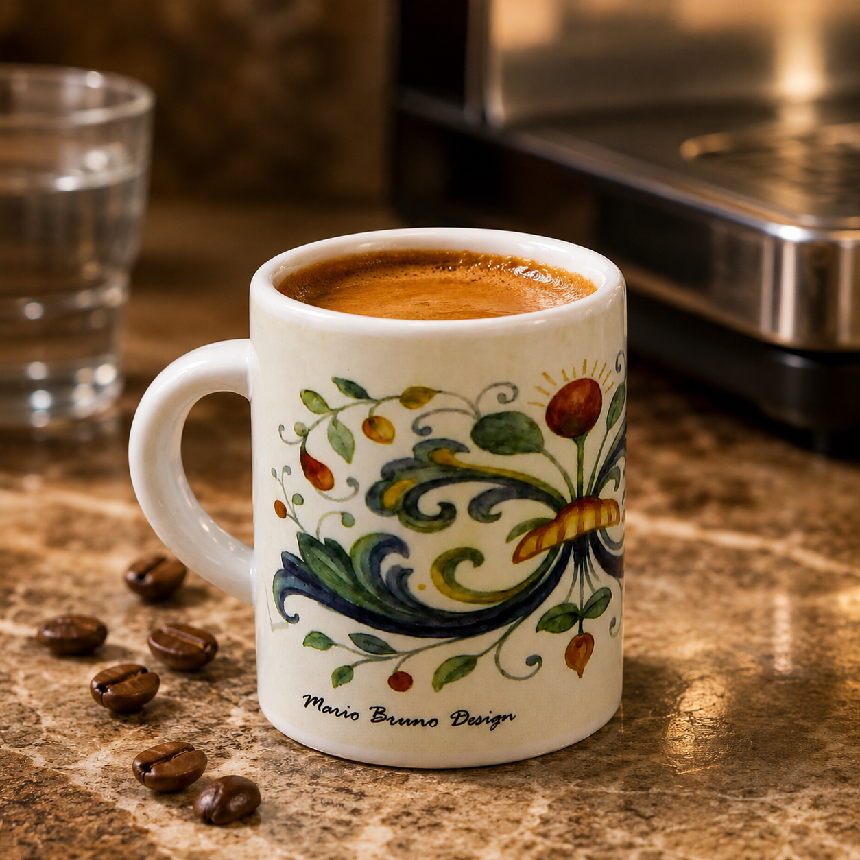 Italian Espresso Cup 3 oz, Ceramic Coffee Cup, Deruta Style Floral Majolica Design, Coffee Lover Gift