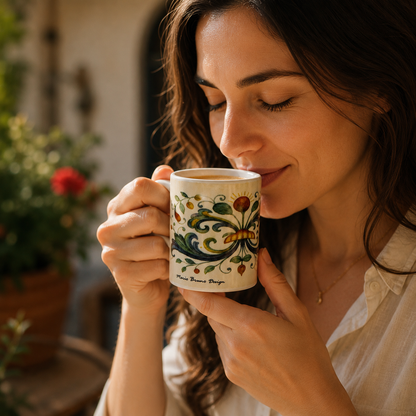 Italian Espresso Cup 3 oz, Ceramic Coffee Cup, Deruta Style Floral Majolica Design, Coffee Lover Gift