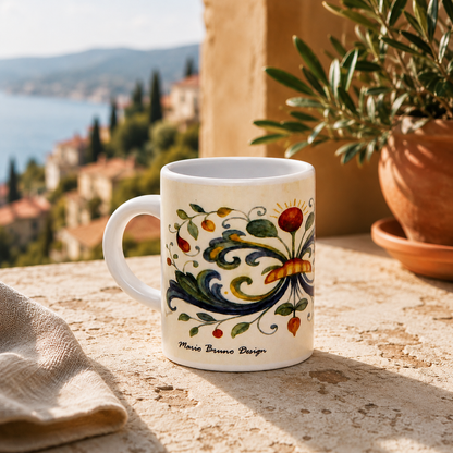 Italian Espresso Cup 3 oz, Ceramic Coffee Cup, Deruta Style Floral Majolica Design, Coffee Lover Gift