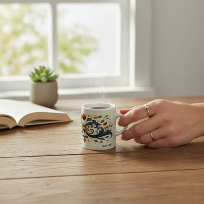 Italian Espresso Cup 3 oz, Ceramic Coffee Cup, Deruta Style Floral Majolica Design, Coffee Lover Gift