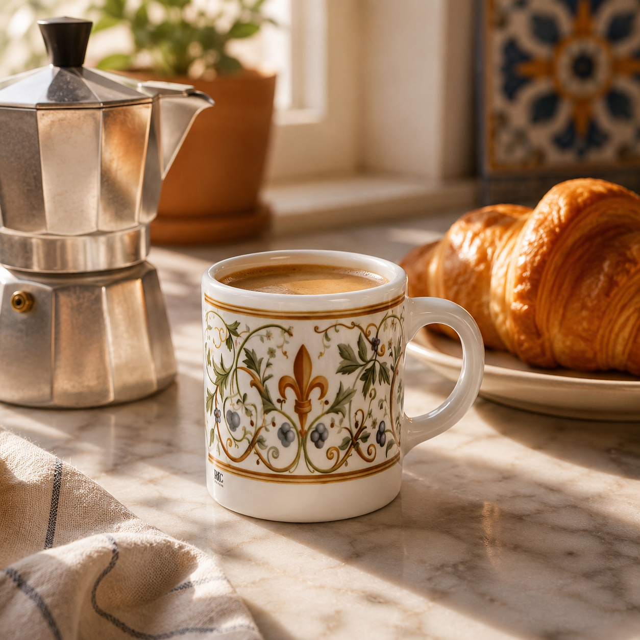 Italian Espresso Cup 3 oz, Ceramic Coffee Cup, Renaissance Floral Design, Coffee Lover Gift