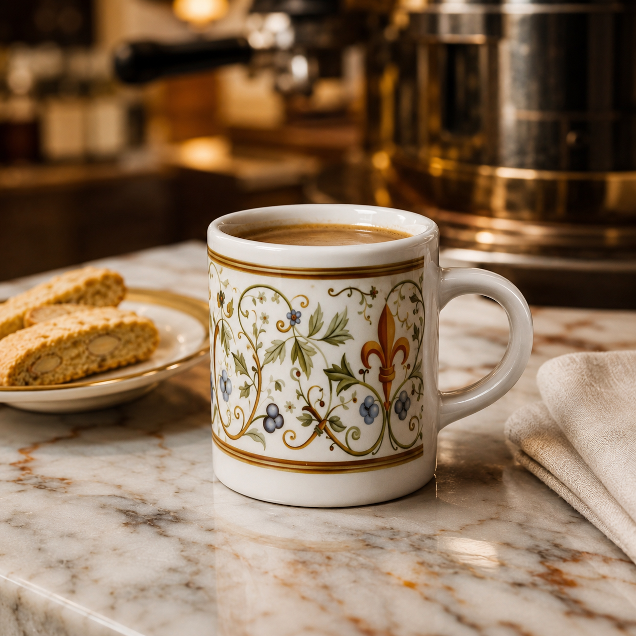 Italian Espresso Cup 3 oz, Ceramic Coffee Cup, Renaissance Floral Design, Coffee Lover Gift