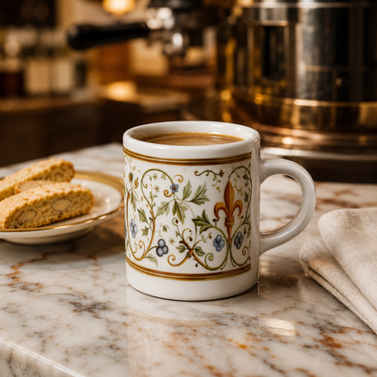 Italian Espresso Cup 3 oz, Ceramic Coffee Cup, Renaissance Floral Design, Coffee Lover Gift