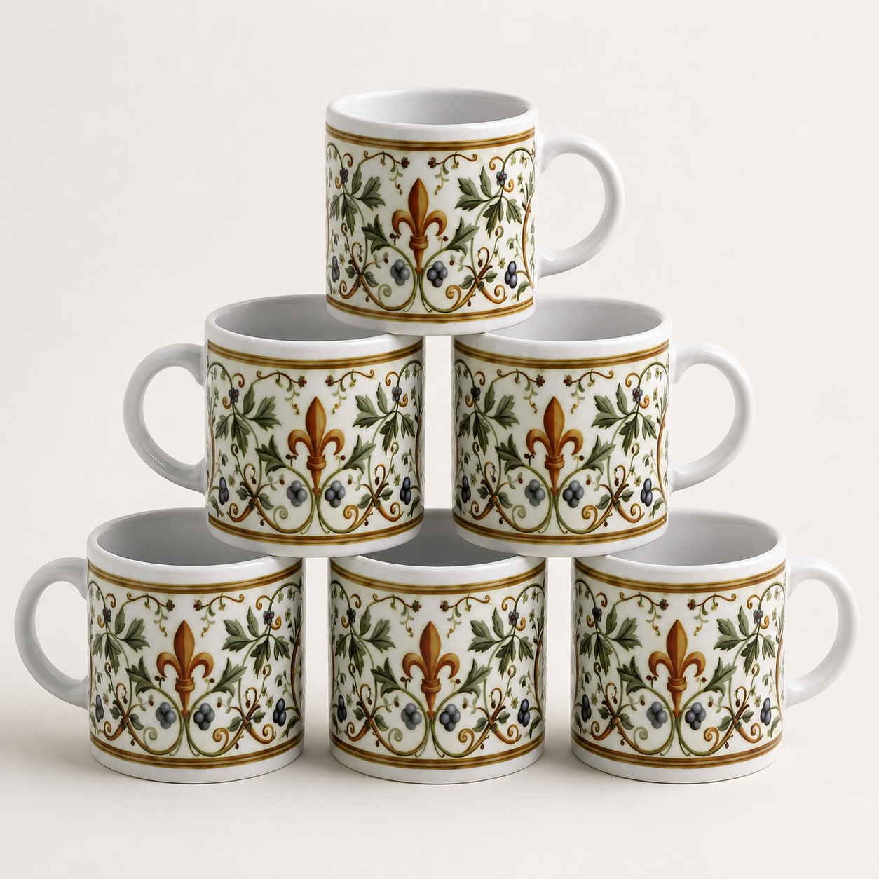 Italian Espresso Cup 3 oz, Ceramic Coffee Cup, Renaissance Floral Design, Coffee Lover Gift