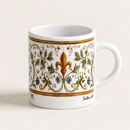 Italian Espresso Cup 3 oz, Ceramic Coffee Cup, Renaissance Floral Design, Coffee Lover Gift