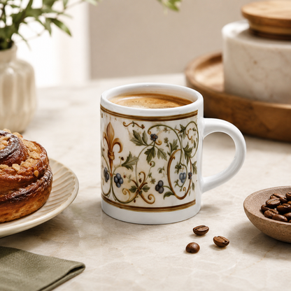 Italian Espresso Cup 3 oz, Ceramic Coffee Cup, Renaissance Floral Design, Coffee Lover Gift