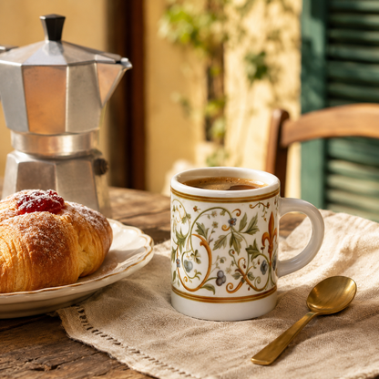 Italian Espresso Cup 3 oz, Ceramic Coffee Cup, Renaissance Floral Design, Coffee Lover Gift