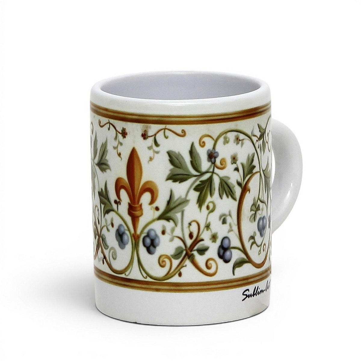 Italian Espresso Cup 3 oz, Ceramic Coffee Cup, Renaissance Floral Design, Coffee Lover Gift