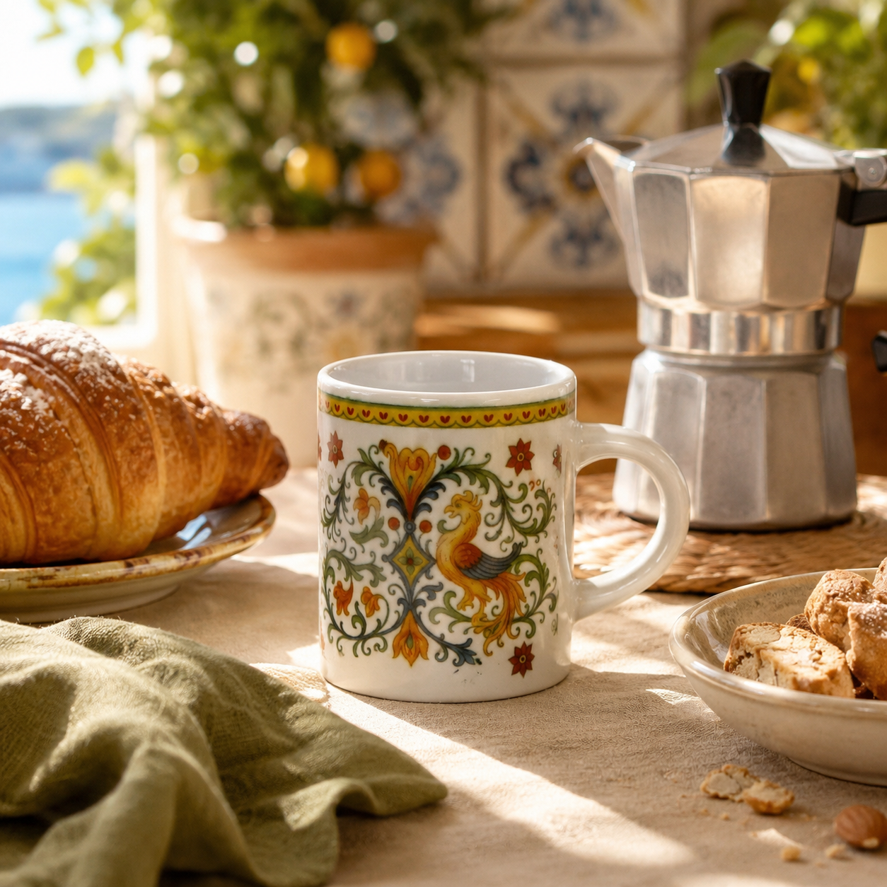 Italian Espresso Cup 3 oz, Ceramic Coffee Cup, Raffaellesco Style Dragon Design, Coffee Lover Gift