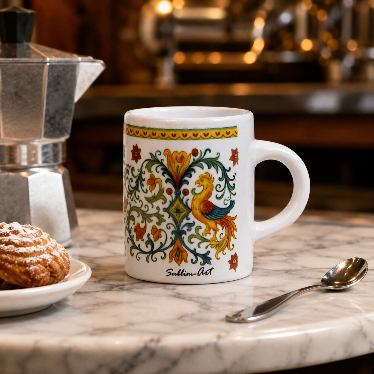 Italian Espresso Cup 3 oz, Ceramic Coffee Cup, Raffaellesco Style Dragon Design, Coffee Lover Gift