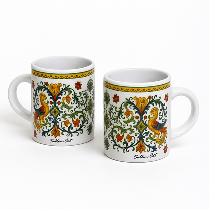 Italian Espresso Cup 3 oz, Ceramic Coffee Cup, Raffaellesco Style Dragon Design, Coffee Lover Gift
