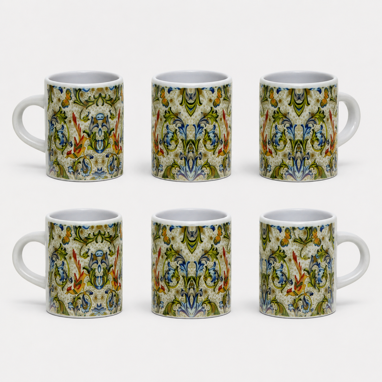 Italian Espresso Cup 3 oz, Ceramic Coffee Cup, Florentine Bird Majolica Style, Coffee Lover Gift