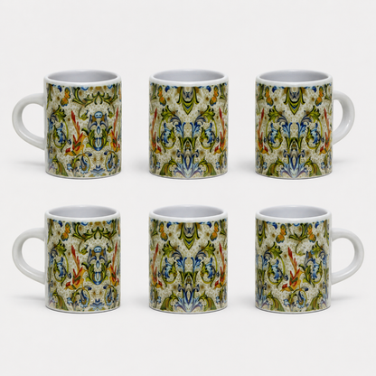 Italian Espresso Cup 3 oz, Ceramic Coffee Cup, Florentine Bird Majolica Style, Coffee Lover Gift
