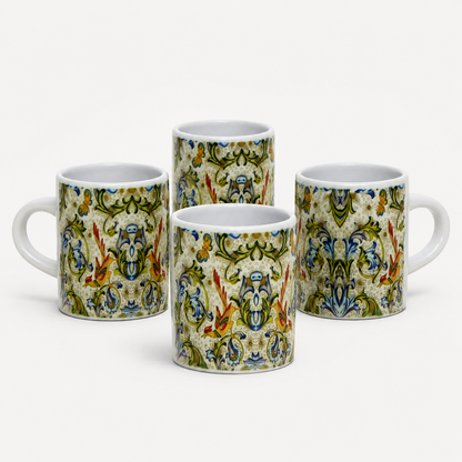 Italian Espresso Cup 3 oz, Ceramic Coffee Cup, Florentine Bird Majolica Style, Coffee Lover Gift