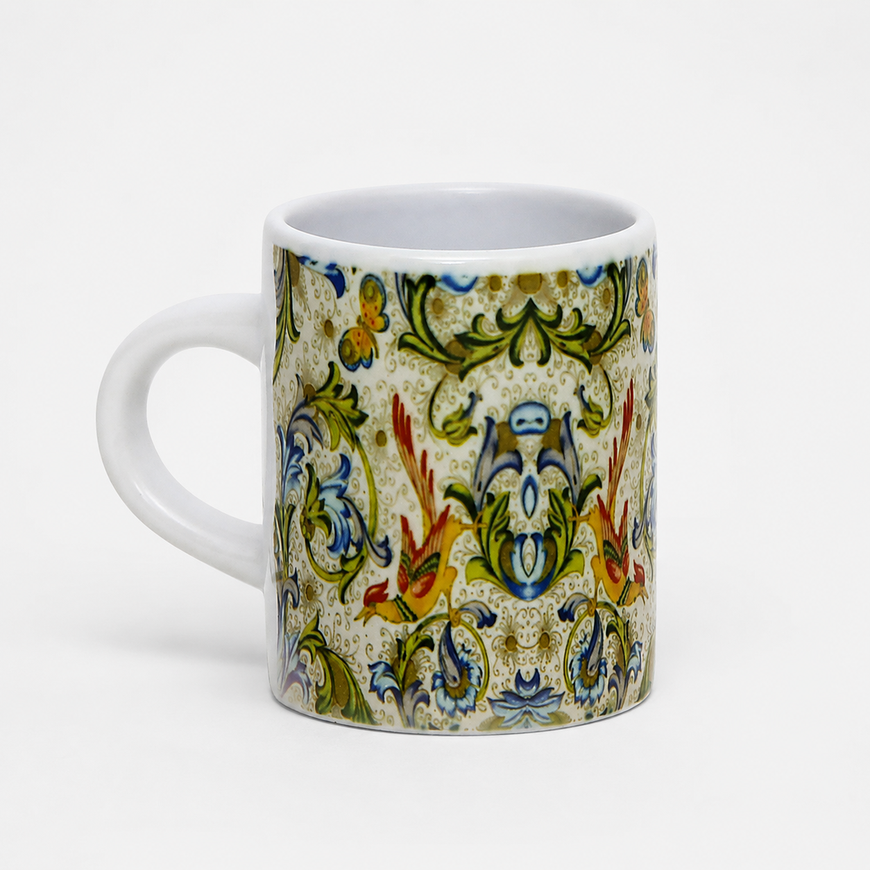 Italian Espresso Cup 3 oz, Ceramic Coffee Cup, Florentine Bird Majolica Style, Coffee Lover Gift
