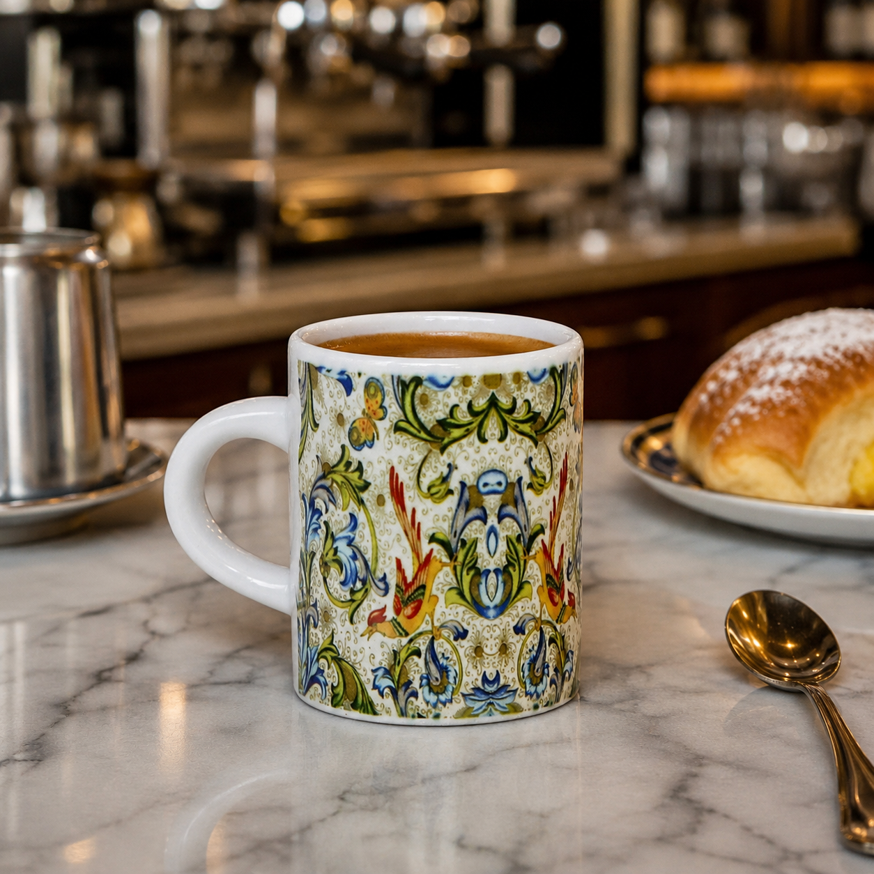 Italian Espresso Cup 3 oz, Ceramic Coffee Cup, Florentine Bird Majolica Style, Coffee Lover Gift