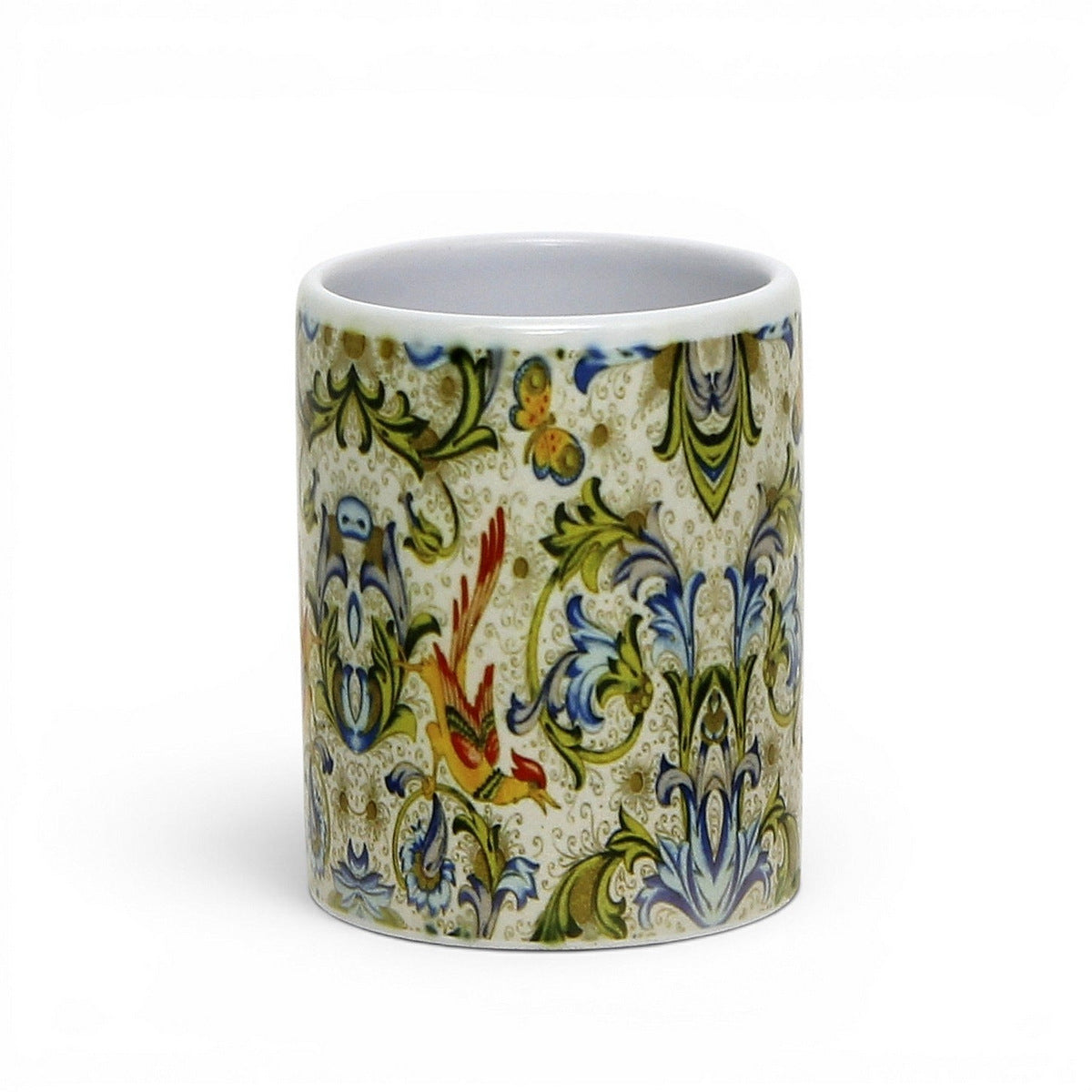 Italian Espresso Cup 3 oz, Ceramic Coffee Cup, Florentine Bird Majolica Style, Coffee Lover Gift