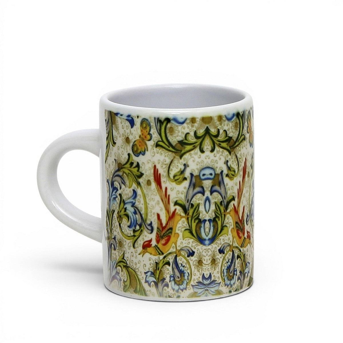 Italian Espresso Cup 3 oz, Ceramic Coffee Cup, Florentine Bird Majolica Style, Coffee Lover Gift