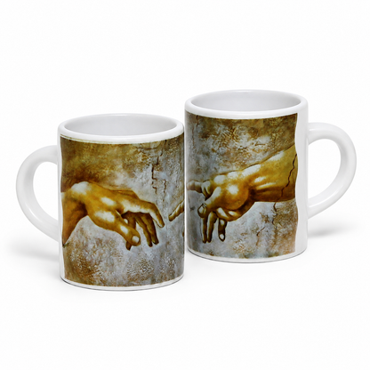 Creation of Adam Espresso Cup 3 oz, Michelangelo Inspired Ceramic Coffee Cup, Renaissance Art Gift